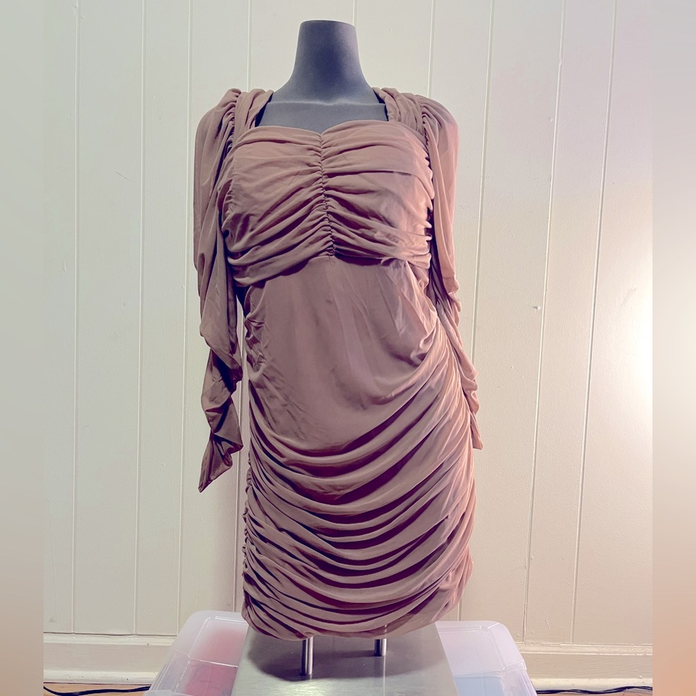 SHEIN Curve Plus Size 2XL Sweetheart Neck Ruched Dusty Pink Dress